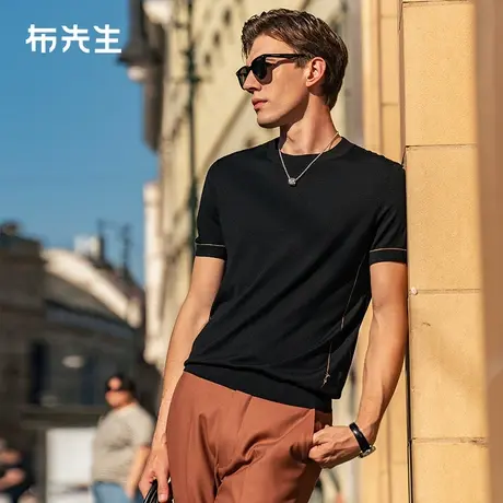 MrBu布先生撞色圆领羊毛t短袖2023秋冬男士可机洗羊毛衫BT12362商品大图