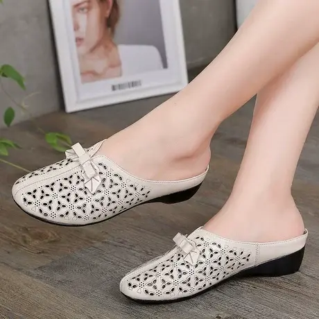 真皮平底镂空包头凉拖春外穿牛筋底大码拖鞋女40-43透气新款2023图片