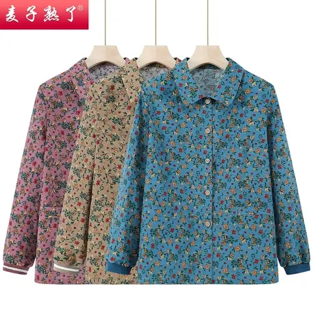 中老年人秋装女奶奶长袖衬衫时尚妈妈外套薄款60岁70老人衣服休闲商品大图