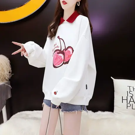 宽松休闲polo领卫衣女2023年新款秋季洋气减龄网红百搭设计感上衣图片