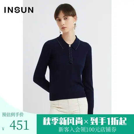 恩裳2022冬季时尚新颖领口绑带小众设计纯羊毛毛织衫图片