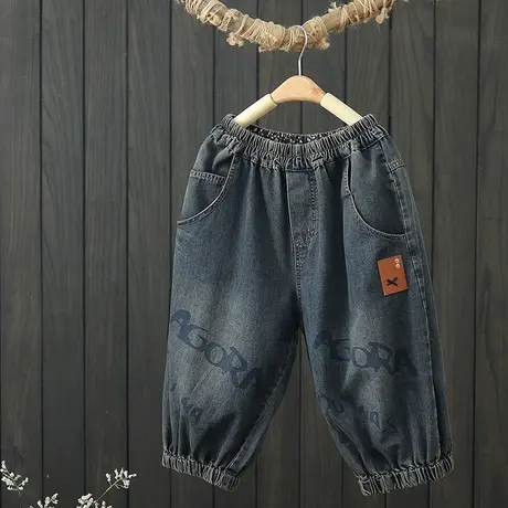 夏季新款复古做旧牛仔短裤女宽松显瘦松紧腰五分裤休闲灯笼裤中裤图片