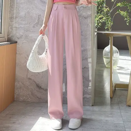 休闲西装裤女春夏2023新款高腰垂感显瘦直筒裤女百搭窄版阔腿长裤商品大图