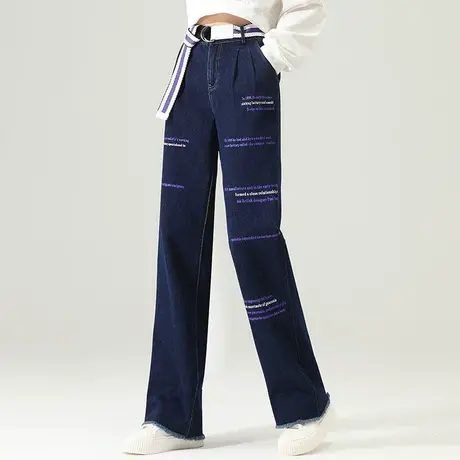 高腰窄版阔腿牛仔裤女2023年新款裤子春秋女裤宽松直筒裤拖地裤商品大图