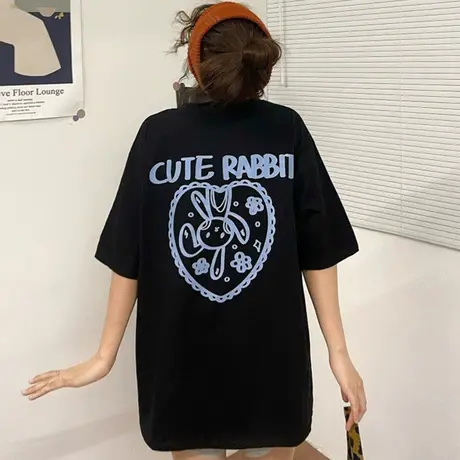 短袖t恤女夏季大码洋气半袖ins设计感小众宽松韩版bf慵懒风上衣服商品大图