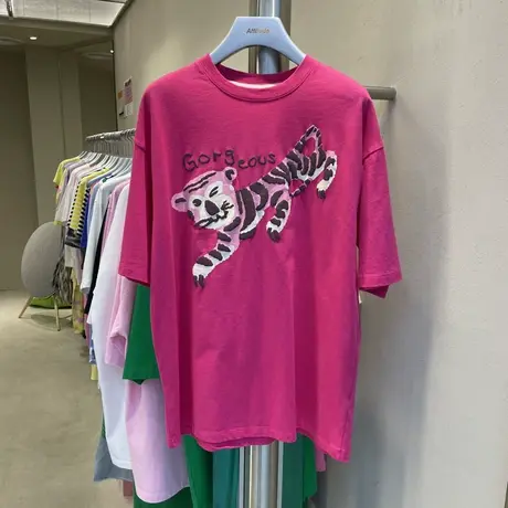 短袖t恤女2022春夏新款字母老虎图案港风宽松百搭显瘦上衣打底衫商品大图