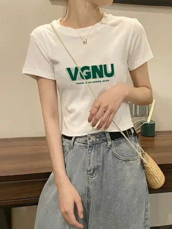 短款仿棉短袖T恤女2023新款夏季辣妹小众设计感不撞款女装上衣服商品大图
