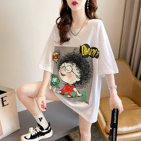 小个子短袖t恤女夏季韩版宽松大码女装中长款下衣失踪半袖上衣服图片