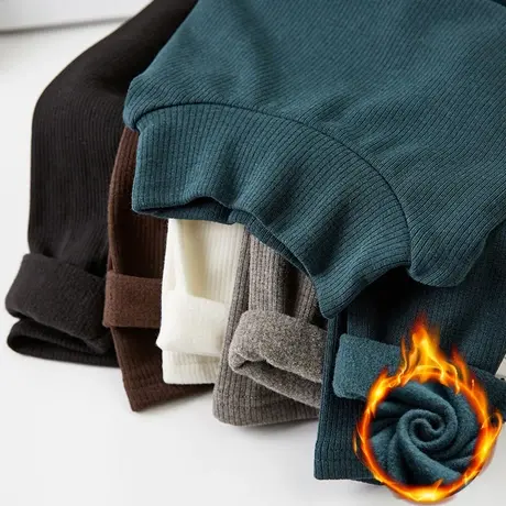 冬新款半高领加绒加厚长袖纯色打底衫女修身基础款体恤显瘦内搭商品大图