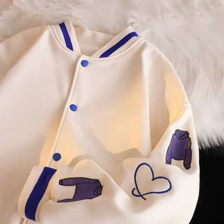 设计感学院风休闲棒球服外套女秋冬加绒加厚小众夹克宽松大码上衣图片