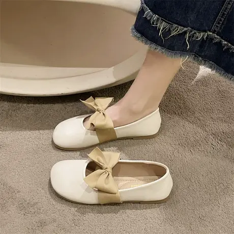 单鞋女平底2023新款夏季豆豆鞋小香风蝴蝶结仙女风浅口孕妇鞋商品大图