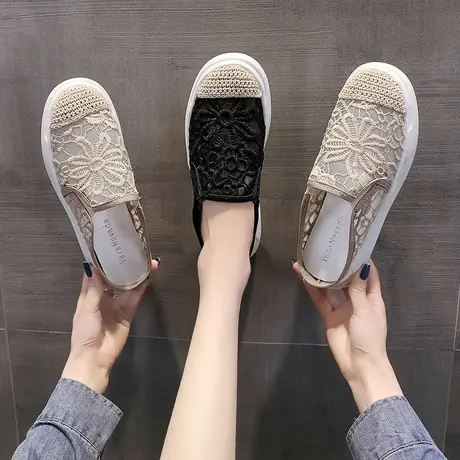 厚底包头半拖鞋女夏时尚外穿2023新款百搭凉拖鞋网纱一脚蹬懒人鞋商品大图