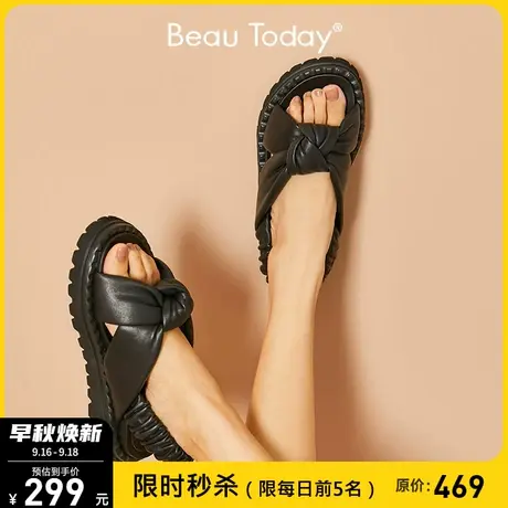 BeauToday罗马凉鞋女2022新款夏季时尚厚底仙女风真皮沙滩凉鞋商品大图