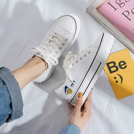 厚底帆布鞋女夏季薄款透气2021新款学生百搭低帮浅口韩版平底板鞋商品大图