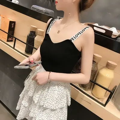 2024春装新款夏季短款无袖冰丝打底针织吊带衫小背心女百内搭外穿图片