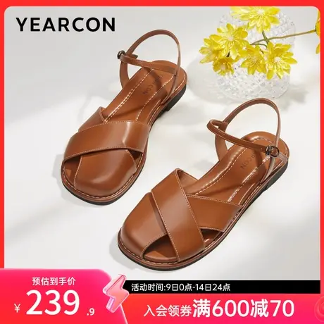 意尔康女鞋夏季气质女士低跟包头凉鞋外穿一字式扣带法式配裙子图片