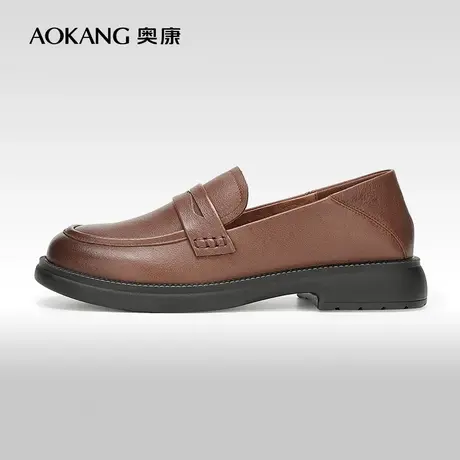 【门店发货】奥康女鞋 2023秋季新款真皮复古乐福鞋女士通勤单鞋商品大图