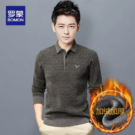 罗蒙男士针织polo衫冬季加绒加厚款保暖打底衫中年雪尼尔翻领上衣图片