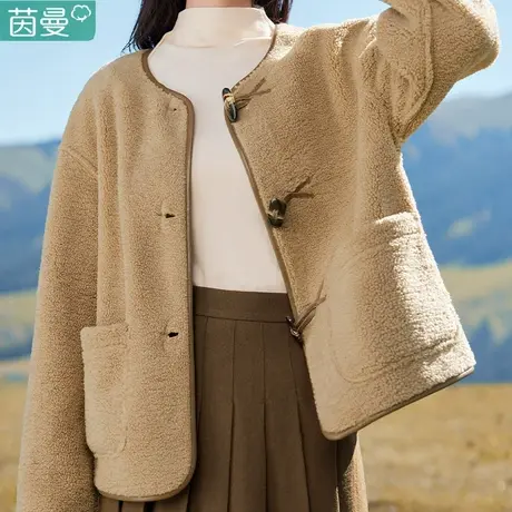 茵曼棉衣棉服羊羔绒短外套女2023新款春秋冬季上衣加厚小个子洋气图片