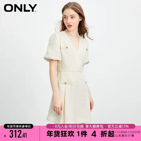 ONLY2023秋季新款小香风气质泡泡袖V领短款连衣裙女图片