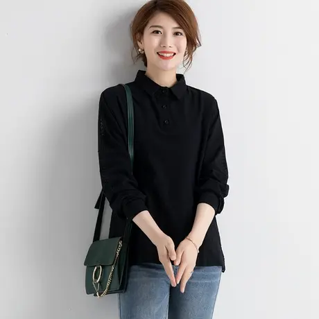 大码蕾丝接拼棉衬衫女2023秋装新款宽松显瘦女上衣高级感长袖衬衣商品大图