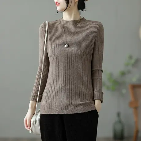 dza 复古半高领长袖针织衫女士毛衣打底衫春秋新款文艺内搭上衣女图片