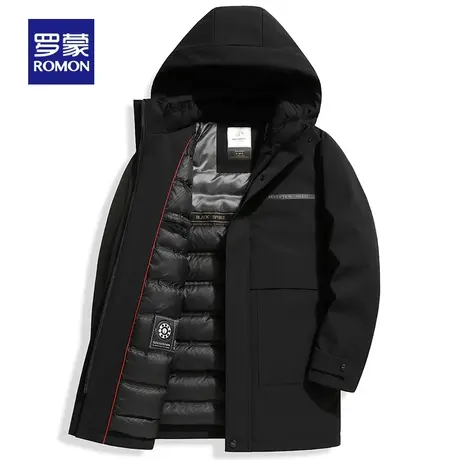 【鹅绒】罗蒙冬装羽绒服男士中长款2023新款冬季加厚连帽休闲外套图片