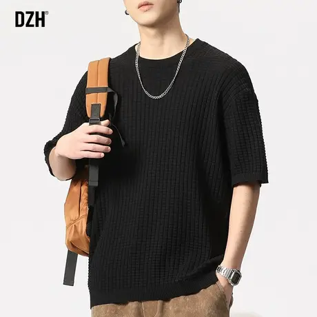 男士针织短袖t恤男夏季潮牌黑色半袖体恤男装2023年新款简约上衣商品大图