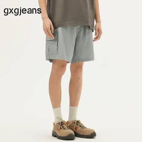 gxg.jeans男装 浅灰色户外大口袋工装宽松直筒短裤男 25年夏新品商品大图