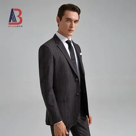BAROMON/培罗蒙秋季新品男士商务正装深灰色条纹西装修身西服套装图片