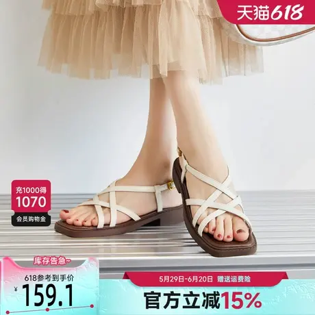 戈美其棕色罗马凉鞋女2025夏季新款百搭配裙子的鞋子复古平底凉鞋商品大图