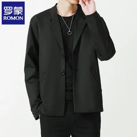 罗蒙黑色休闲西装外套男夏薄款宽松易打理百搭高级感痞帅西服N3Z图片