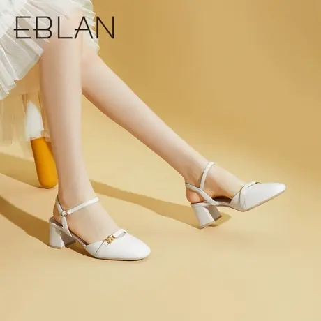 伊伴2023夏季新款女鞋法式粗跟小凉鞋气质高跟凉鞋蝴蝶扣软皮凉鞋商品大图
