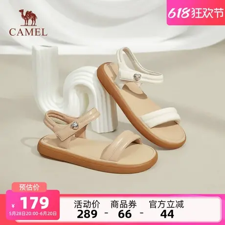 骆驼女鞋2025春夏新款一字带凉鞋女平底时尚沙滩凉鞋简约休闲凉鞋图片