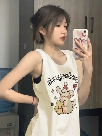 美式纯棉吊带运动背心无袖t恤女2024夏季设计感小众外穿挂脖上衣图片