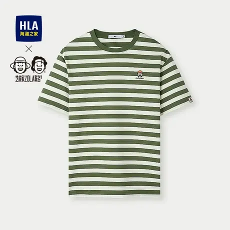 HLA/海澜之家艺术家ZOLA联名短袖T恤25夏季新款撞色条纹绣花短t男商品大图