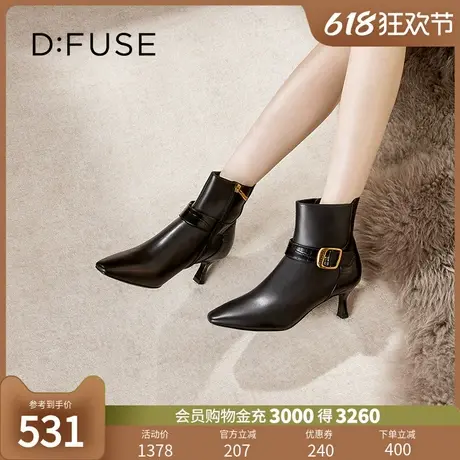 Dfuse冬季款复古短靴细高跟踝靴加绒加厚图片