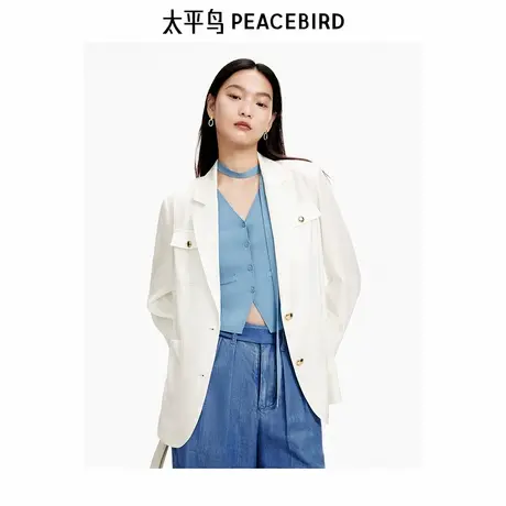 太平鸟女装夏季翻袖口醋酸西装A1BAE2194商品大图