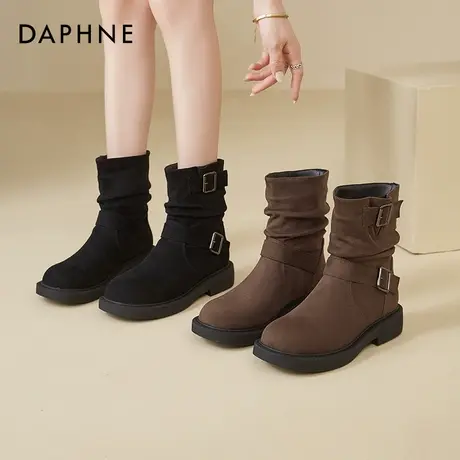 达芙妮棕色新疆旅游短靴女2025新款西部牛仔靴马丁靴美拉德堆堆靴商品大图