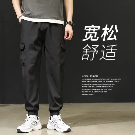 美式直筒工装裤2023新款男士多袋耐磨弹力长裤男款加厚宽松束脚裤商品大图