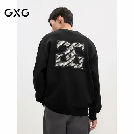 GXG男装 黑色后背图案简约时尚宽松圆领卫衣男上衣 24年秋季新品商品大图