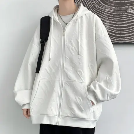 压花开衫卫衣男春秋款美式潮牌连帽夹克男生情侣休闲秋装上衣外套商品大图