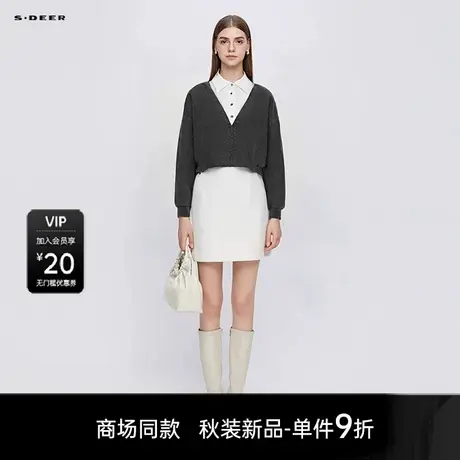 【商场同款】sdeer圣迪奥女OL风翻领撞色拼接长袖外套S25382204图片
