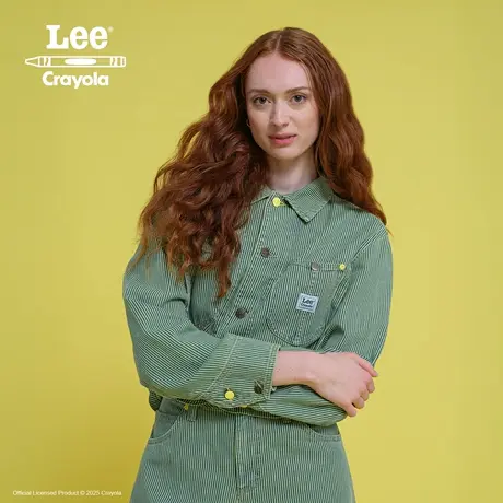 Lee× Crayola联名商场款25冬新舒适版短款竖条纹黄绿女夹克外套图片