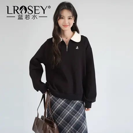 蓝若水大码女装半拉链Polo领卫衣2025秋装新款休闲复古宽松上衣YL图片
