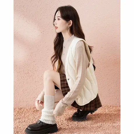 唐狮2025冬装新款女士羽绒服背心V领净色短款冬季短款洋气内胆商品大图