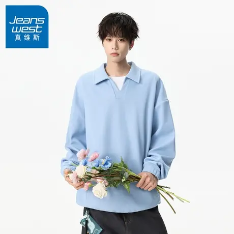 N5真维斯男士翻领卫衣2025新款秋季美式潮流百搭宽松男生春秋上衣商品大图