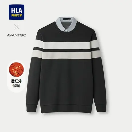 HLA/海澜之家轻商务远红外条纹针织衫25秋冬新款假两件加绒毛衣男商品大图