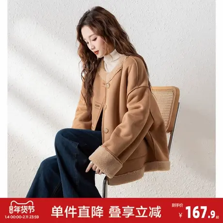 唐狮春季新款仿麂皮绒厚外套女美拉德休闲冬装潮流上衣W5商品大图