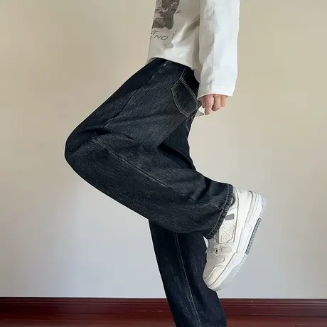 唐狮秋冬季牛仔长裤直筒男宽松显瘦痞帅黑灰色韩系牛仔裤男裤TUTA图片